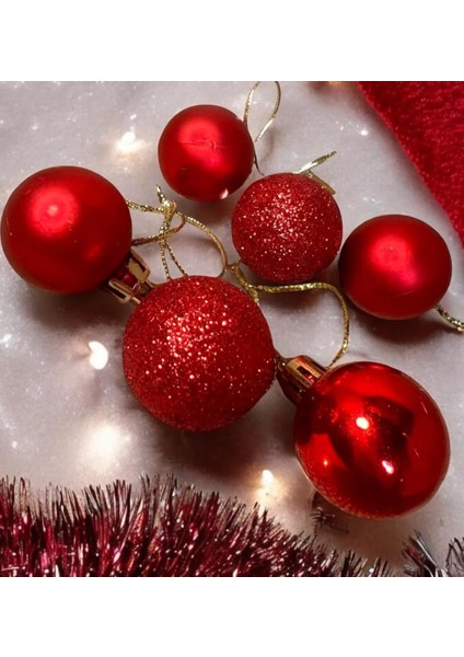 6'li Kırmızı 5 cm Yılbaşı Topu, Noel Topu, Çam Ağacı Topu, Süs Topu modelleri