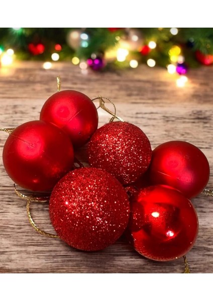 6'li Kırmızı 5 cm Yılbaşı Topu, Noel Topu, Çam Ağacı Topu, Süs Topu fırsatları
