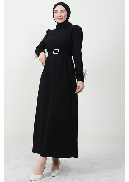 Tüy Detay Tesettür Elbise Siyah fiyatları