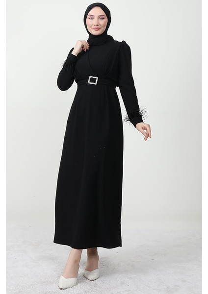 Tüy Detay Tesettür Elbise Siyah fırsatları
