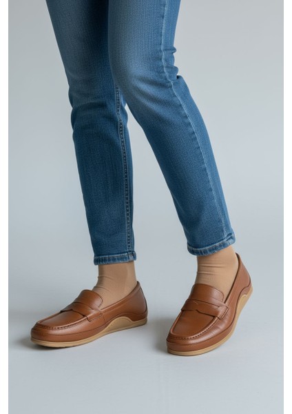 B260700 Iç Dış Hakiki Yumuşak Deri Kadın Taba Renk Makosen Ayakkabı indirimleri