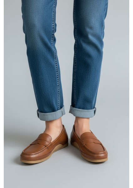 B260700 Iç Dış Hakiki Yumuşak Deri Kadın Taba Renk Makosen Ayakkabı