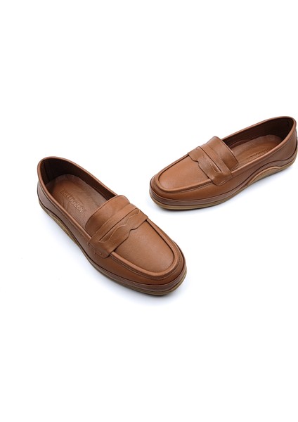 B260700 Iç Dış Hakiki Yumuşak Deri Kadın Taba Renk Makosen Ayakkabı