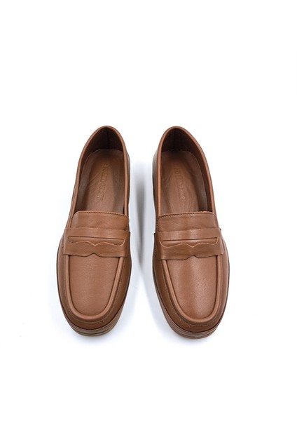 B260700 Iç Dış Hakiki Yumuşak Deri Kadın Taba Renk Makosen Ayakkabı