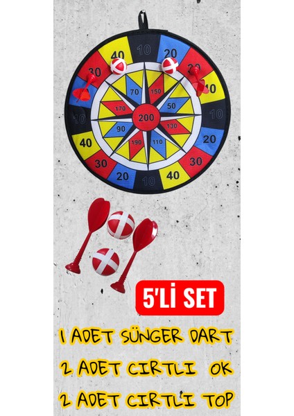 5 Parça Cırtlı Hafif Asmalı 35 cm Dart Seti