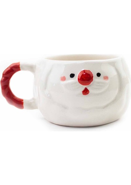 Noel Baba Krem Parlak Kupa (3d Kabartmalı Krem Kupa) -Yılbaşı Temalı Kupa Fincan