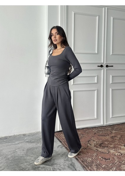 Antrasit Kare Yaka Büzgülü Modal Takım fiyatları