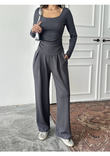 Antrasit Kare Yaka Büzgülü Modal Takım fırsatları