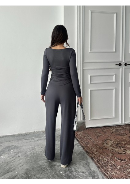 Antrasit Kare Yaka Büzgülü Modal Takım indirimleri