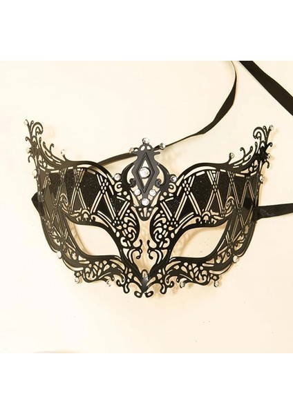 Ieg® Kristal Gümüş Taşlı Siyah Lazer Kesim Metal Lüks Maske modelleri