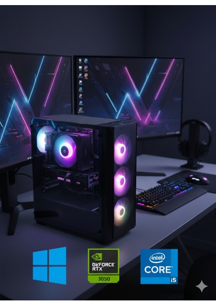 Intel I5 9400F 16 GB Ram 256 GB SSD 1 Tb Rtx 3050 WIN11 Wıfı +Kulaklık+Klavye Mouse Oyuncu Kasası