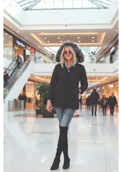 Kışlık Yaka Kürklü Uzun Kadın Şişme Mont fırsatları