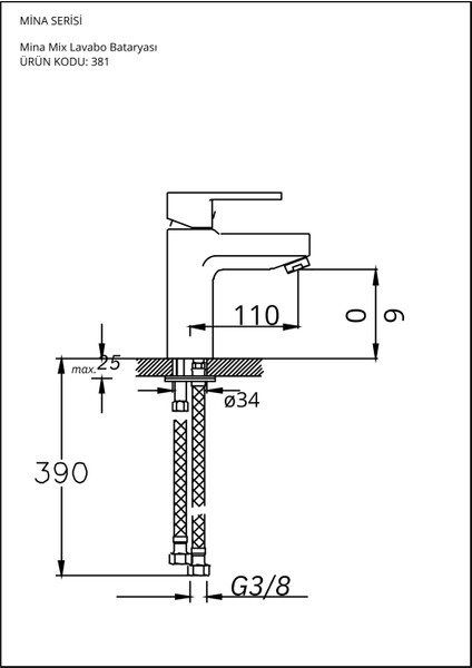 Mina Mix Lavabo Bataryası Tek Gövde Krom Kod 381 fiyatları