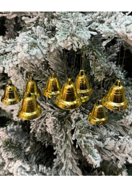 Yılbaşı Çam Ağacı Çan Süs Gold Ipli 9'lu 3 cm Yeni Yıl Ağaç Süsü Gold Altın Sarısı Renk Zil Parlak