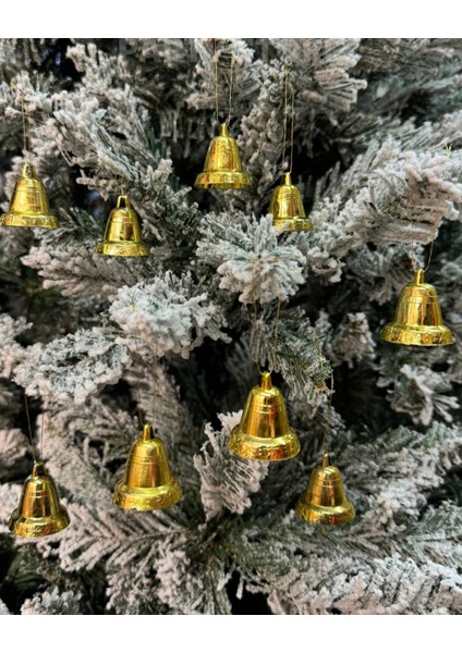 Yılbaşı Çam Ağacı Çan Süs Gold Ipli 9'lu 3 cm Yeni Yıl Ağaç Süsü Gold Altın Sarısı Renk Zil Parlak