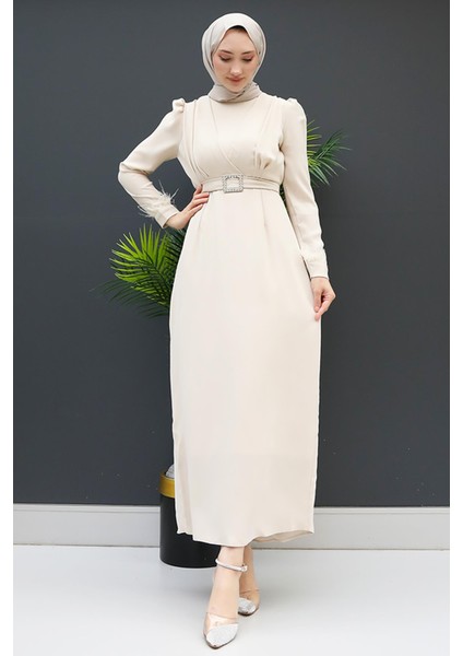 Tüy Detay Tesettür Elbise Krem fırsatları