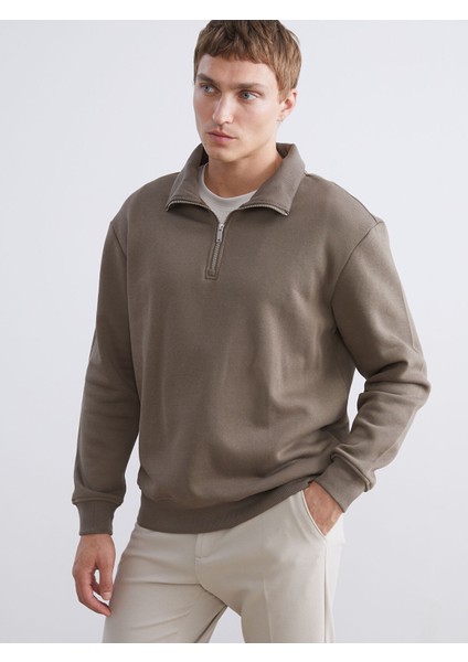 Yeni Sezon Fermuarlı Dik Yaka Erkek Kalın Sweatshirt