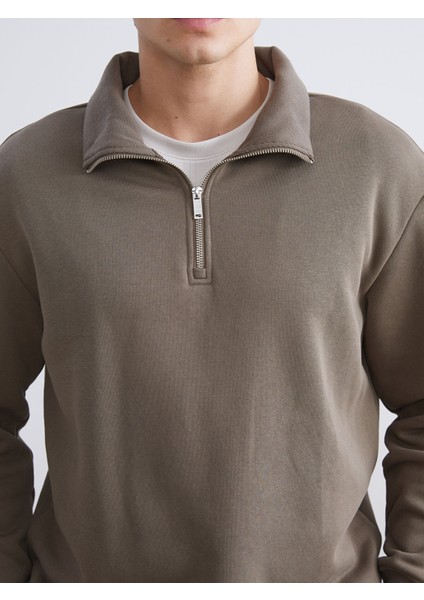 Yeni Sezon Fermuarlı Dik Yaka Erkek Kalın Sweatshirt modelleri