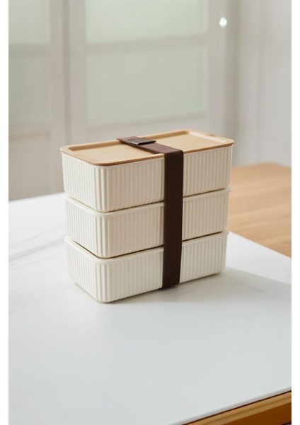 Valverdi - 3'lü 7 Parça Beslenme Kabı Saklama Kabı Bambu Görünüm fiyatları