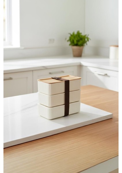 Valverdi - 3'lü 7 Parça Beslenme Kabı Saklama Kabı Bambu Görünüm modelleri