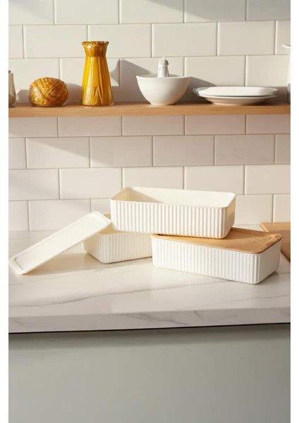 Valverdi - 3'lü 7 Parça Beslenme Kabı Saklama Kabı Bambu Görünüm fırsatları