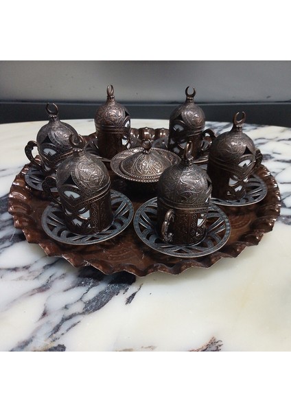 6 Kişilik Osmanlı Eskitme Kahve Fincan Takımı ve Lokumluk
