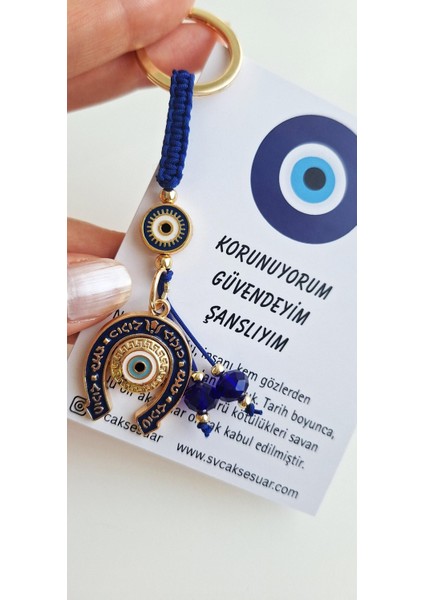 Hediyelik Bolluk Bereket Nal Nazar Boncuklu Anahtarlık - Lacivert - 10 cm