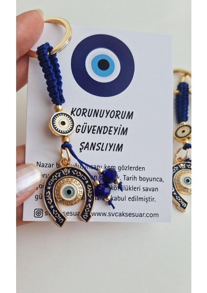 Hediyelik Bolluk Bereket Nal Nazar Boncuklu Anahtarlık - Lacivert - 10 cm modelleri