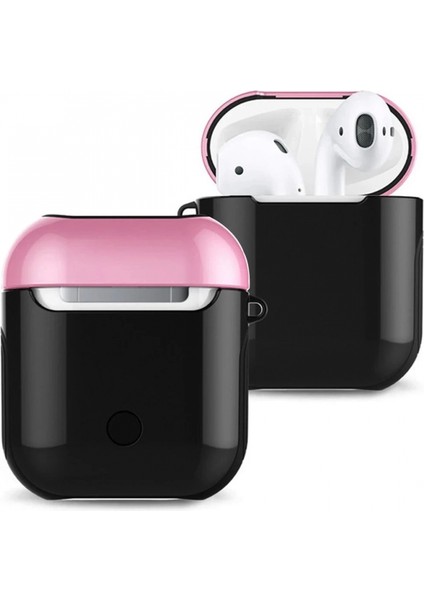Airpods 2 (2.nesil) 3in1 Kılıf - Siyah-Pembe