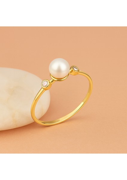 14K Solid Gold Tektaş İnci Yüzük