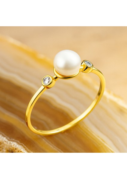 14K Solid Gold Tektaş İnci Yüzük