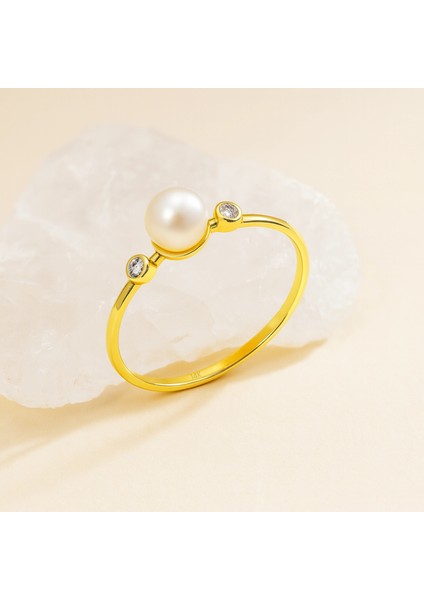 14K Solid Gold Tektaş İnci Yüzük