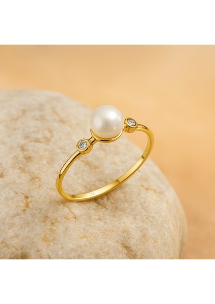 14K Solid Gold Tektaş İnci Yüzük