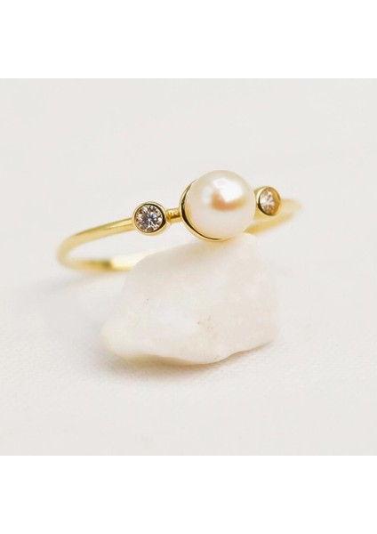 14K Solid Gold Tektaş İnci Yüzük