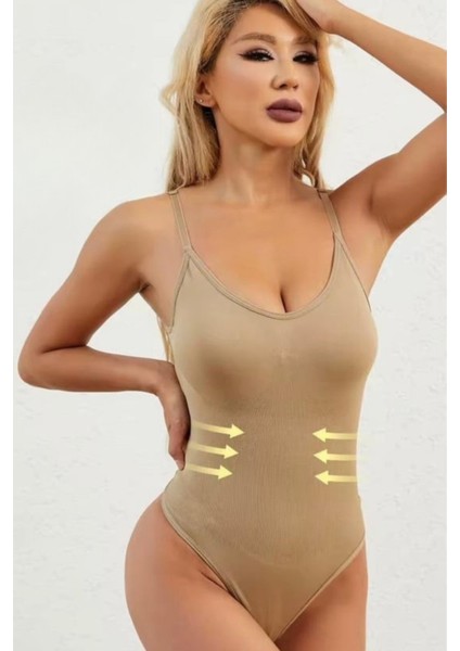 Kimi Bodysuit Tangalı Korse - Bej