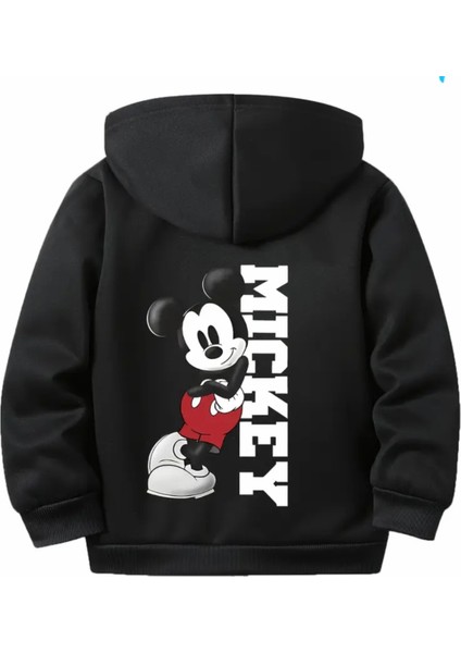 Punıx Kıds Özel Seri Kapüşonlu Minik Fare Sırt Baskılı Şardonlu Kışlık Erkek Çocuk Sweatshırt