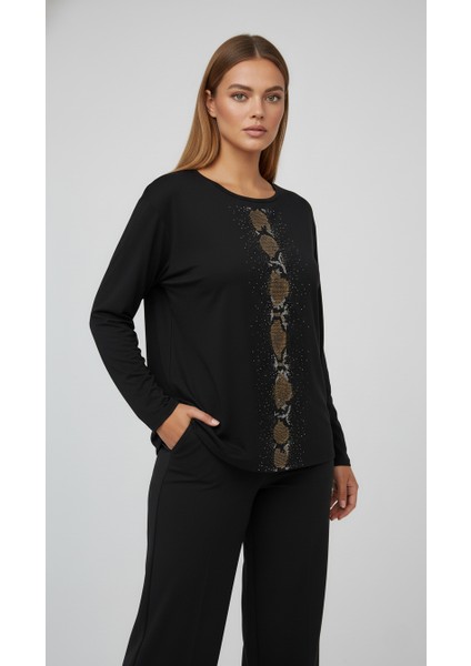 Taş Desenli Uzun Kollu Bambu Viskon Kumaş Bluz fiyatları