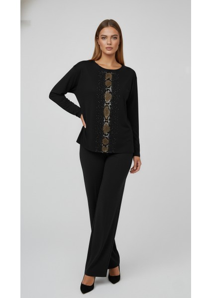 Taş Desenli Uzun Kollu Bambu Viskon Kumaş Bluz fırsatları