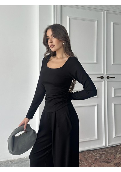 Siyah Kare Yaka Büzgülü Modal Takım fiyatları