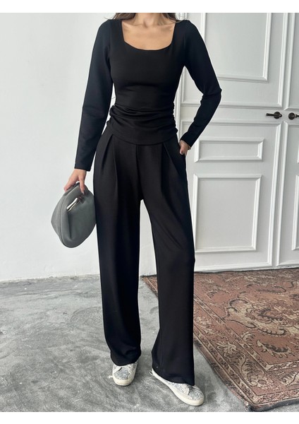 Siyah Kare Yaka Büzgülü Modal Takım fırsatları