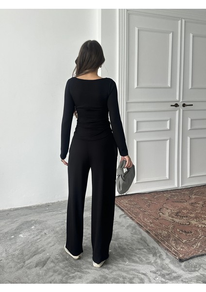 Siyah Kare Yaka Büzgülü Modal Takım indirimleri