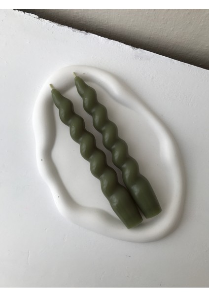 2'li Koyu Yeşil Burgulu Spiral Şamdan Mumu - Dekoratif Renkli Mum fiyatları