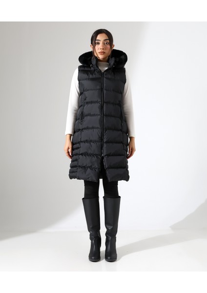 Kürk Detay Kapüşonlu Büyük Beden Şişme Yelek fiyatları