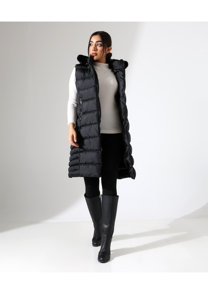 Kürk Detay Kapüşonlu Büyük Beden Şişme Yelek modelleri