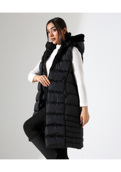 Kürk Detay Kapüşonlu Büyük Beden Şişme Yelek fırsatları