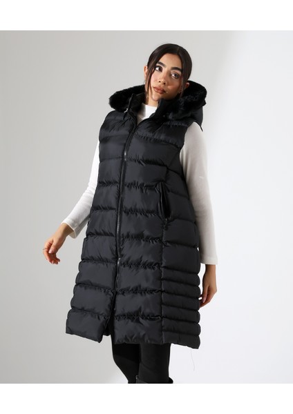 Kürk Detay Kapüşonlu Büyük Beden Şişme Yelek indirimleri