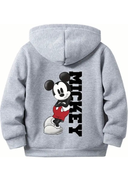 Punıx Kıds Özel Seri Kapüşonlu Minik Fare Sırt Baskılı Şardonlu Kışlık Erkek Çocuk Sweatshırt