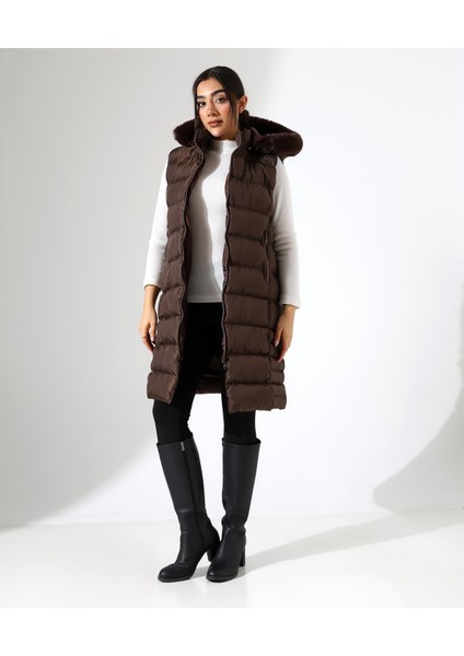 Kürk Detay Kapüşonlu Büyük Beden Şişme Yelek fiyatları