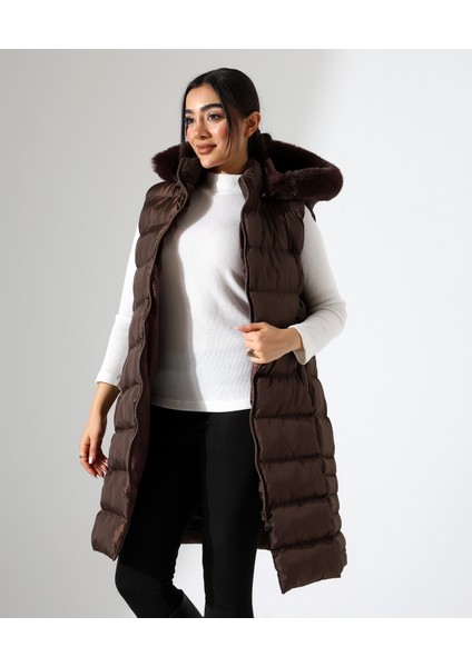 Kürk Detay Kapüşonlu Büyük Beden Şişme Yelek modelleri