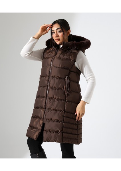 Kürk Detay Kapüşonlu Büyük Beden Şişme Yelek indirimleri